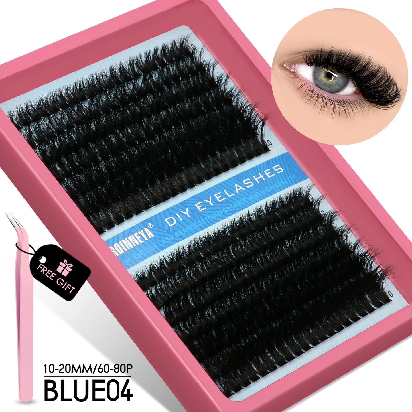 GROINNEYA Cluster Lashes Kit Fluffy Individual Lashes Volume Mixed Tray Faux Mink Lashes Eyelash Extension Makeup