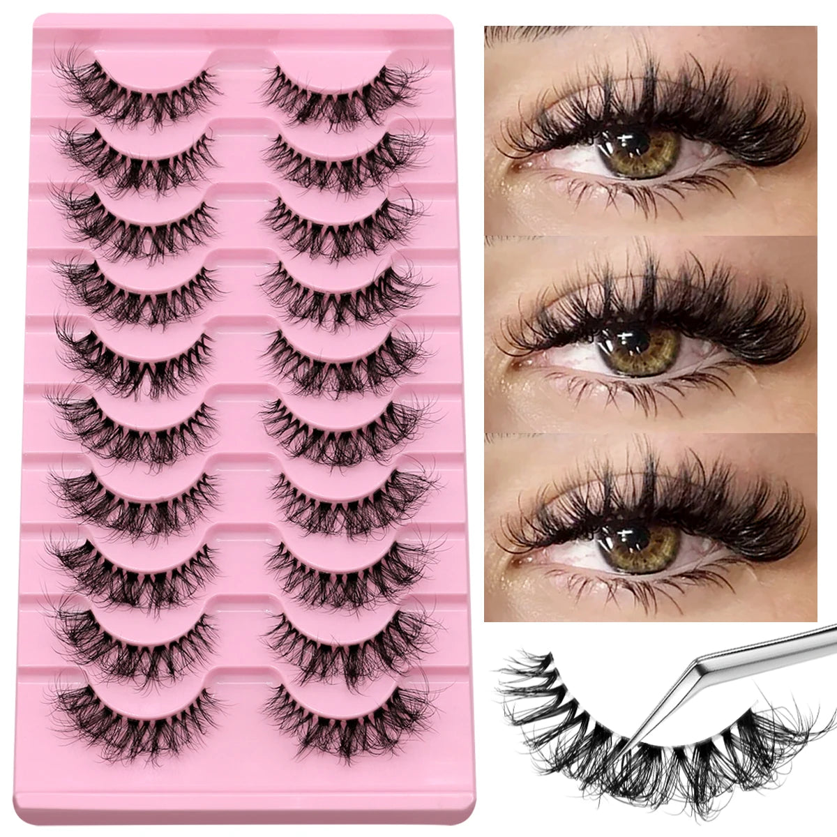 GROINNEYA 5/10 Pairs Mink Eyelashes, Invisible Band, Natural False Lashes, 3D Faux Mink Extensions