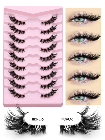 GROINNEYA Half Lashes, 3D Natural False Cat Eye Lashes, Soft Cross, Clear Band, Eyelash Extensions