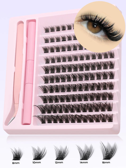 GROINNEYA DIY Lash Extension Kit with Clusters, Bond & Seal, Tweezers, Waterproof Hold