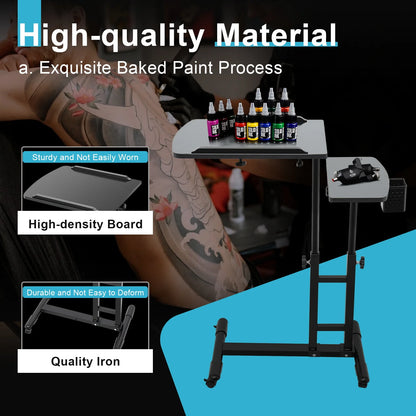 Portable Tattoo Workstation - Adjustable Dual Workbench with Universal Wheels