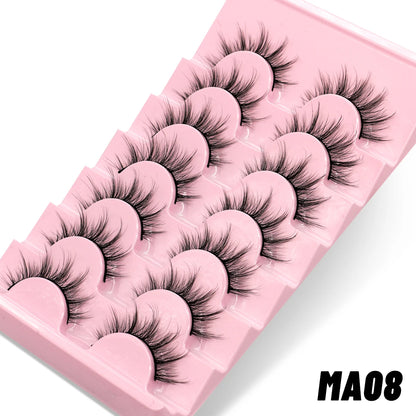 GROINNEYA 5/10 Pairs Natural False Eyelashes, Manga 3D Faux Mink, Soft Winged, Realistic Extensions