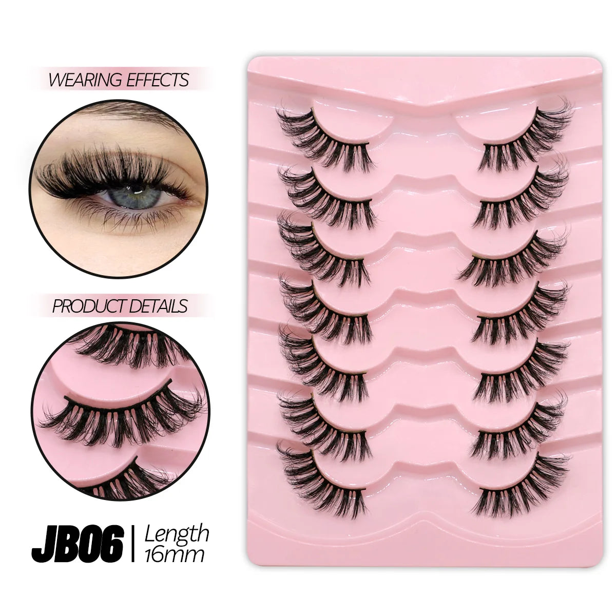 GROINNEYA Half Lashes, 5/7/10 Pairs, Soft Natural Cat Eye, Fluffy Faux Cils, Eyelash Extensions