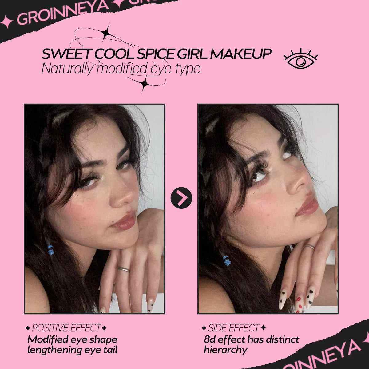 GROINNEYA Cat Eye Fluffy Lashes, Faux Mink, Long 5/7 Pairs, Dramatic Volume Lashes, Extension Makeup