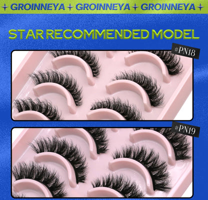 GROINNEYA 3D Natural Eyelashes, 5/10 Pairs, Fluffy Wispy, Cross, Cat Eye Lash Extensions Makeup