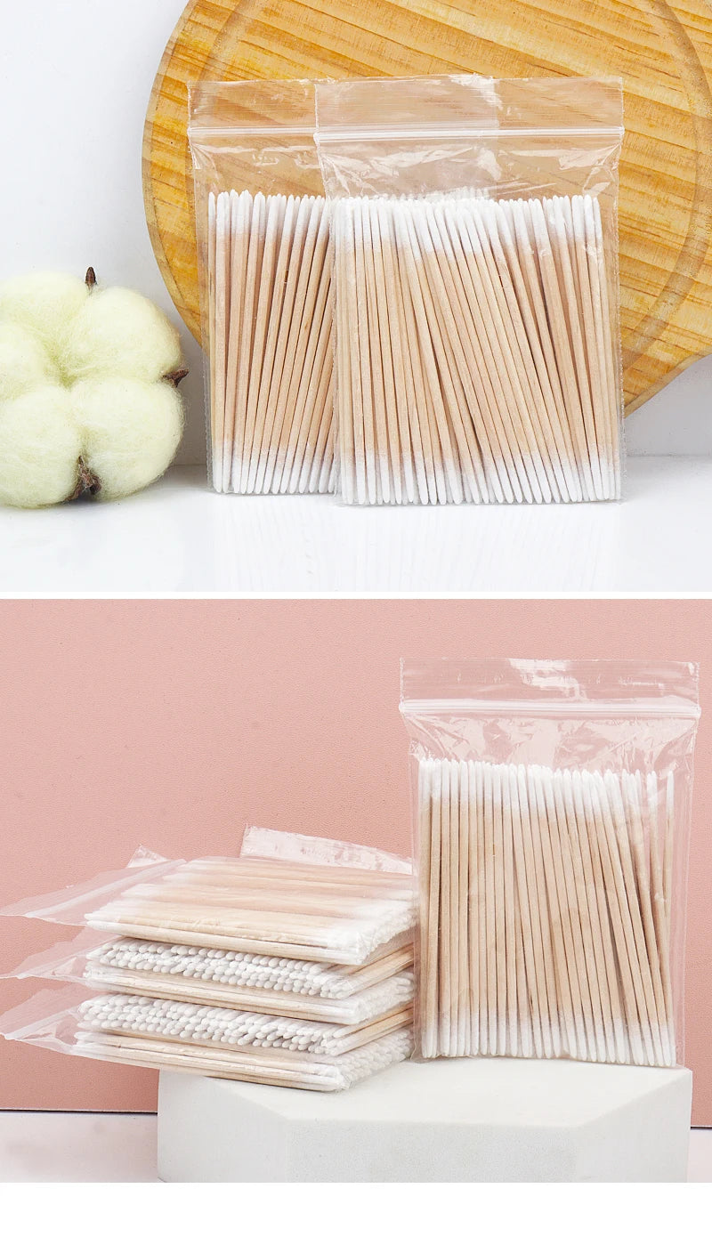 100/300PCS Disposable Cotton Swab Brushes - Lint-Free Micro Makeup & Glue Removers