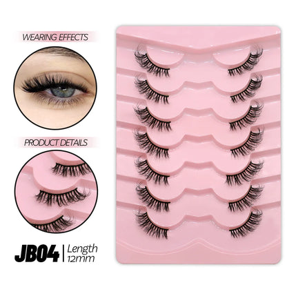 GROINNEYA Half Lashes, 5/7/10 Pairs, Soft Natural Cat Eye, Fluffy Faux Cils, Eyelash Extensions