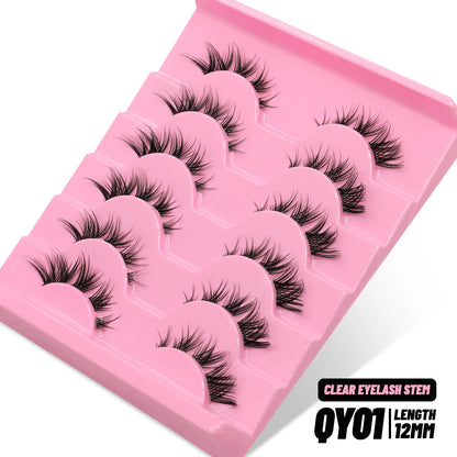 GROINNEYA Cat eye Lashes 5/6 pairs Clear Band Lashes Natural Look 6D Wispy Eyelashes False Lashes Eyelashs Extension