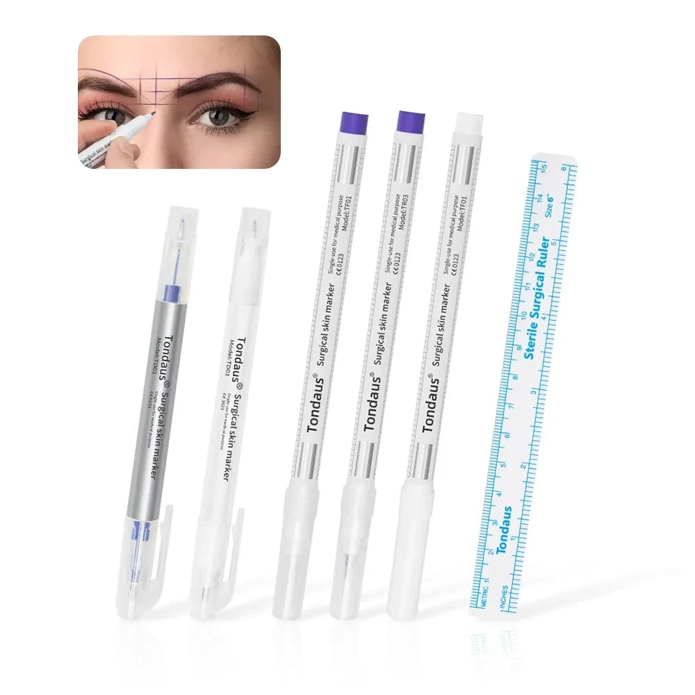 1PC Professional Sterile Skin Marker Pen - Microblading Eyebrow & Lip Ruler Tool