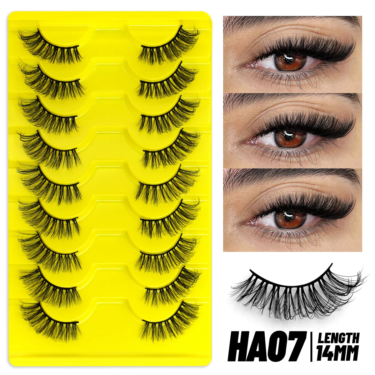 GROINNEYA Half Lashes, 5/7/10 Pairs, Soft Natural Cat Eye, Fluffy Faux Cils, Eyelash Extensions