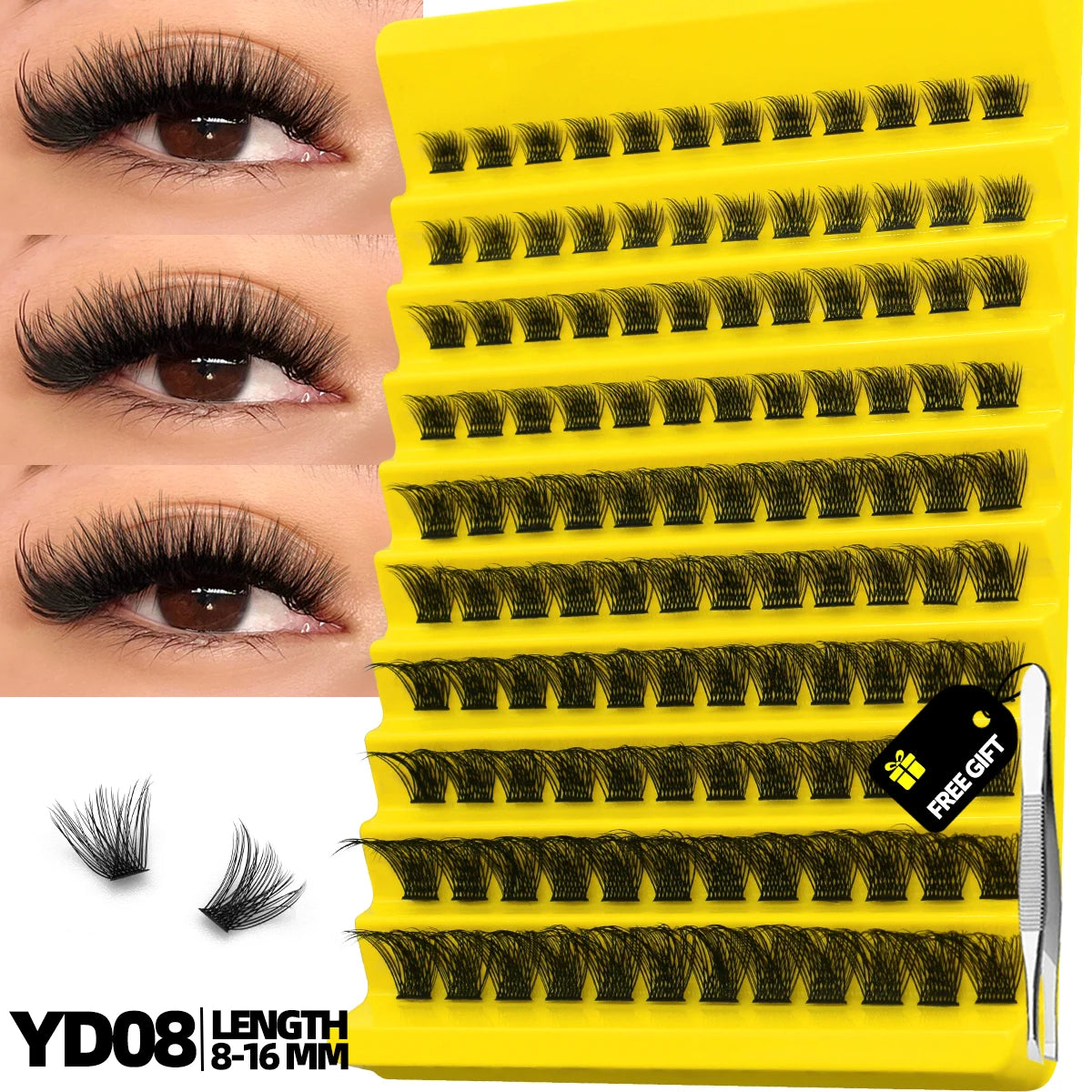 GROINNEYA Cluster Lashes, Natural Eyelash Extensions, Volume Individual Lashes, Mixed Tray, Faux Mink