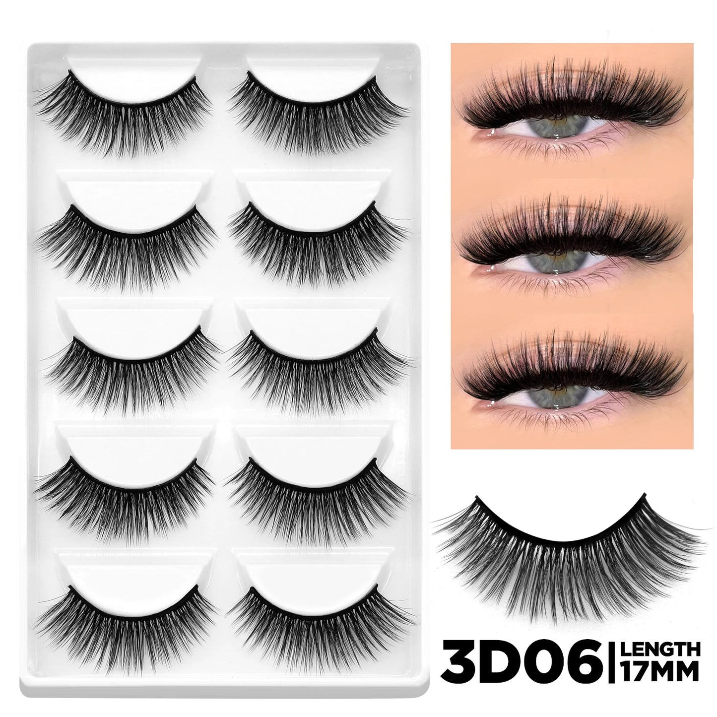 GROINNEYA 3D Mink Cat Eye Lashes, Natural Look, Clear Stem, Extension Effect