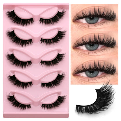 GROINNEYA Cat Eye Lashes, 5 Pairs, Wispy Faux Mink, Natural Look, Fluffy False Eyelashes