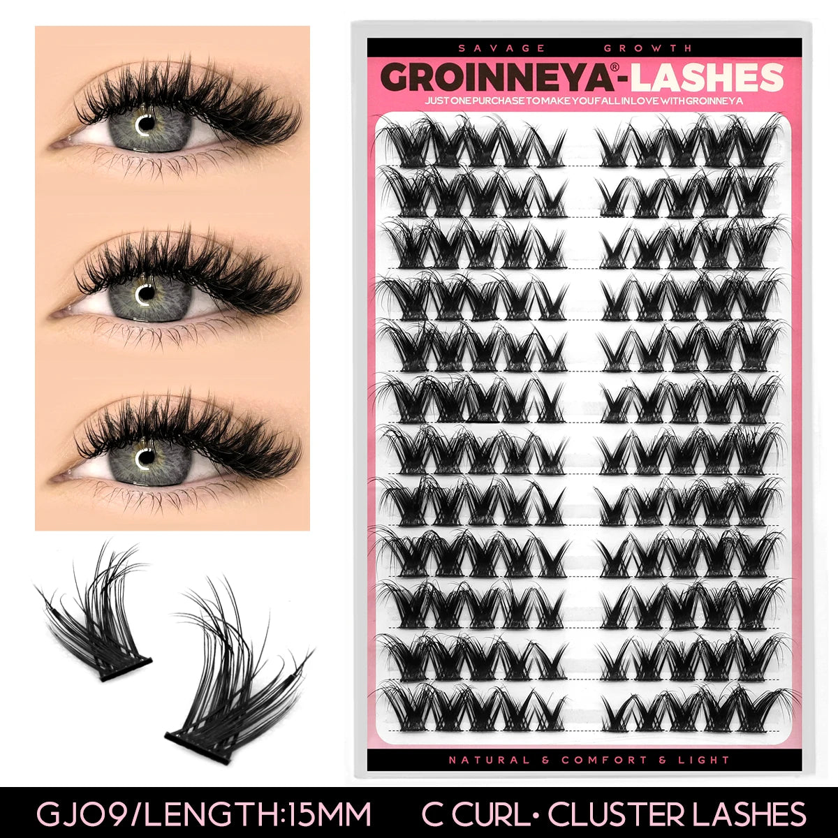 GROINNEYA Cluster Lashes Cat Eye Lashes Individual Lashes Natural Look Mixed Tray DIY Eyelash Extension Volume Lash Clusters