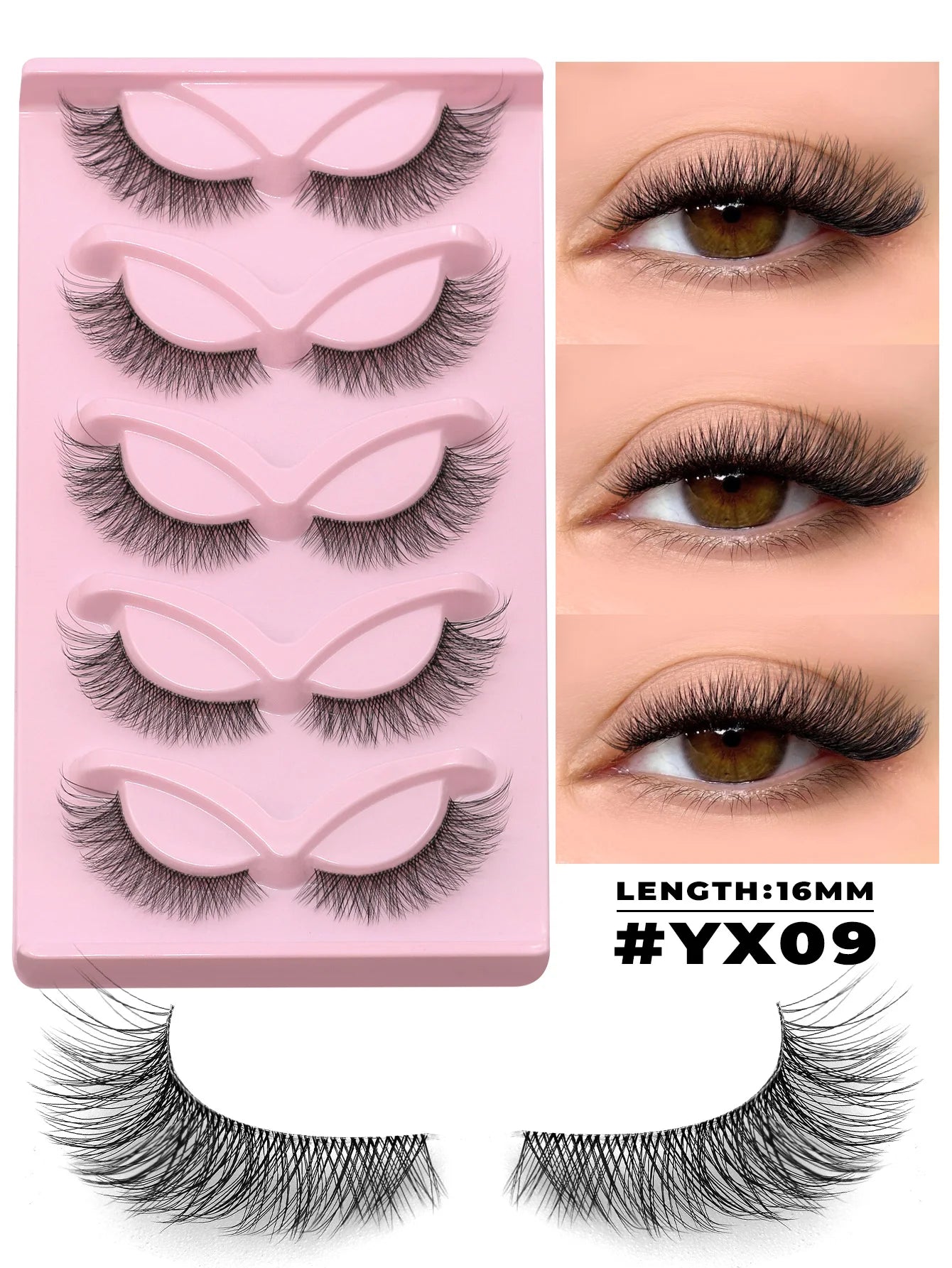 GROINNEYA Manga Faux Mink 3D Lashes, Fluffy Cross Wispy, Natural Extension Look