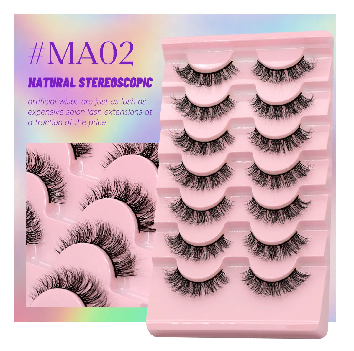 GROINNEYA 5/7 Pairs 3D Fluffy Manga Lashes, Wispy Natural Extension Look