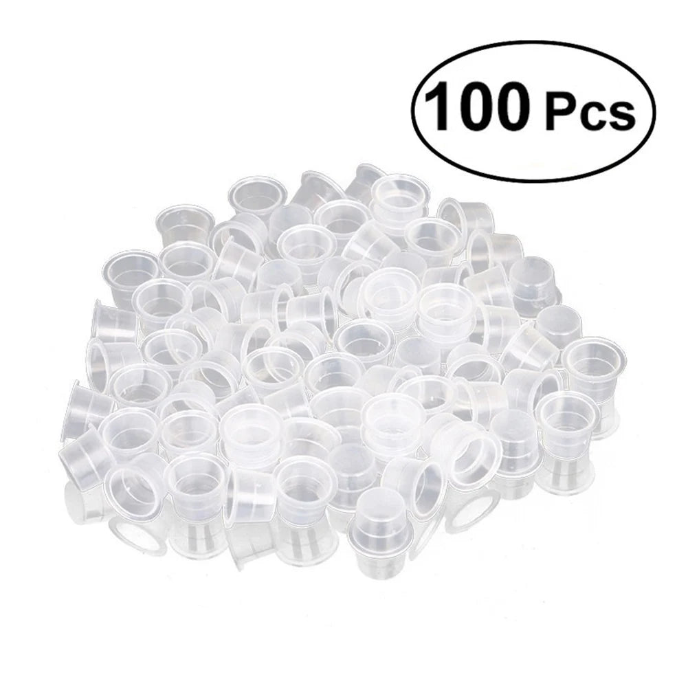 100PCS Tattoo Ink Cups - Medium/Large Plastic Clear White Ink Holders for Pigment