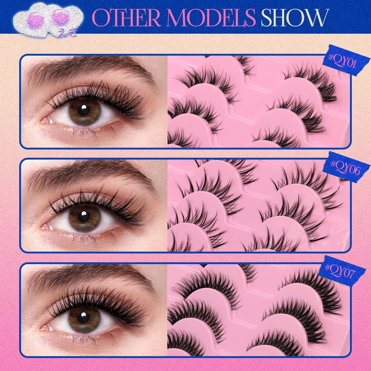 GROINNEYA Cat eye Lashes 5/6 pairs Clear Band Lashes Natural Look 6D Wispy Eyelashes False Lashes Eyelashs Extension