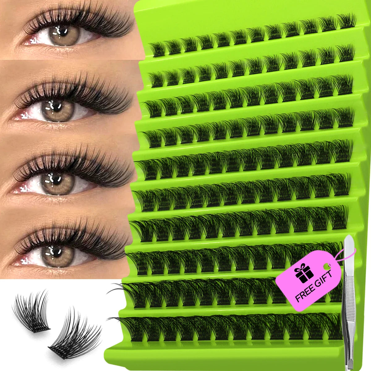 GROINNEYA Cluster Lashes, Natural Eyelash Extensions, Volume Individual Lashes, Mixed Tray, Faux Mink