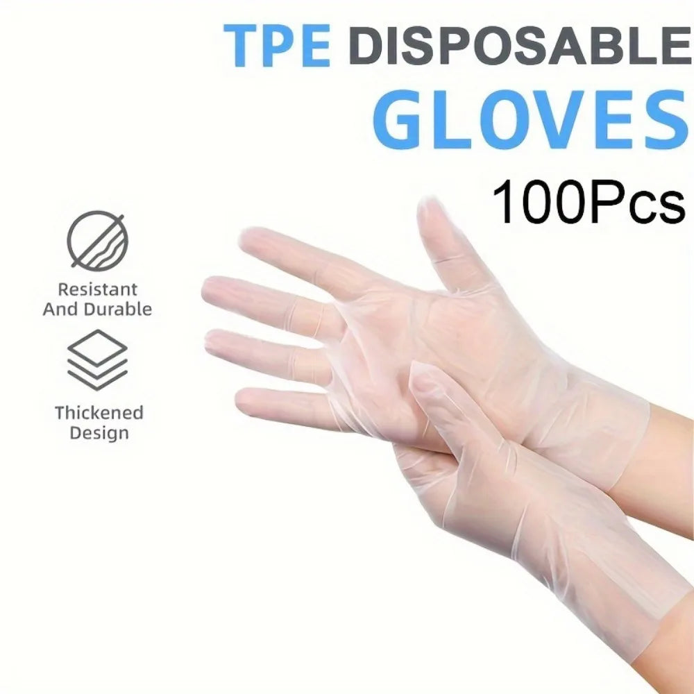 100-Piece Premium TPE Disposable Gloves - Clear, Food Grade, Durable & Anti-Static