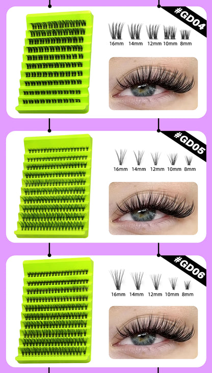 GROINNEYA Cluster Lashes, Natural Eyelash Extensions, Volume Individual Lashes, Mixed Tray, Faux Mink