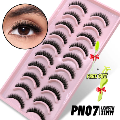 GROINNEYA 3D Natural Eyelashes, 5/10 Pairs, Fluffy Wispy, Cross, Cat Eye Lash Extensions Makeup