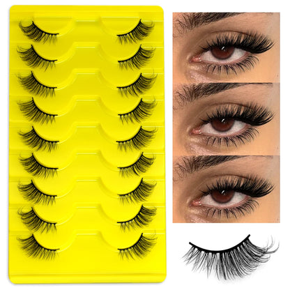 GROINNEYA Half Lashes, 5/7/10 Pairs, Soft Natural Cat Eye, Fluffy Faux Cils, Eyelash Extensions