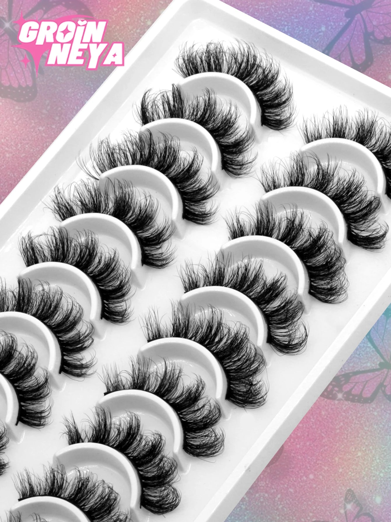 GROINNEYA 3D Fluffy Faux Mink Lashes, Dramatic Volume, Natural Extension Look