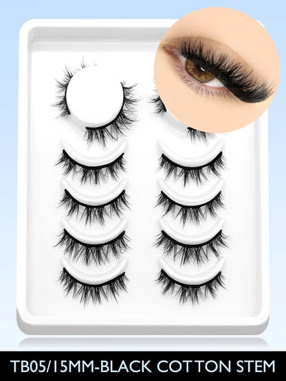 GROINNEYA 3D Mink Cat Eye Lashes, Natural Look, Clear Stem, Extension Effect