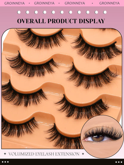 GROINNEYA Fluffy 8D Volume Mink Eyelashes, Soft Dramatic Wispy Lashes, Makeup Faux Cils