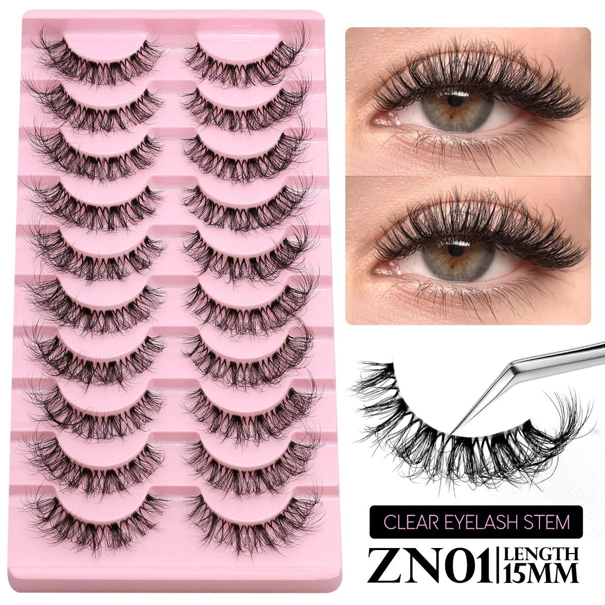 GROINNEYA 5/10 Pairs Mink Eyelashes, Invisible Band, Natural False Lashes, 3D Faux Mink Extensions