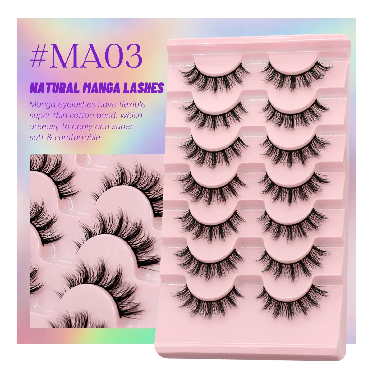 GROINNEYA 5/7 Pairs 3D Fluffy Manga Lashes, Wispy Natural Extension Look