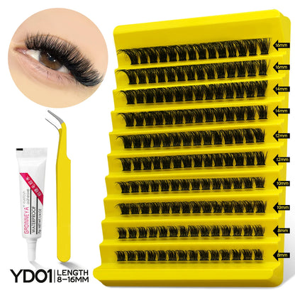 GROINNEYA Lash Clusters Kit, Waterproof Strong Hold, DIY Lash Extensions, Bond & Seal, Tweezers