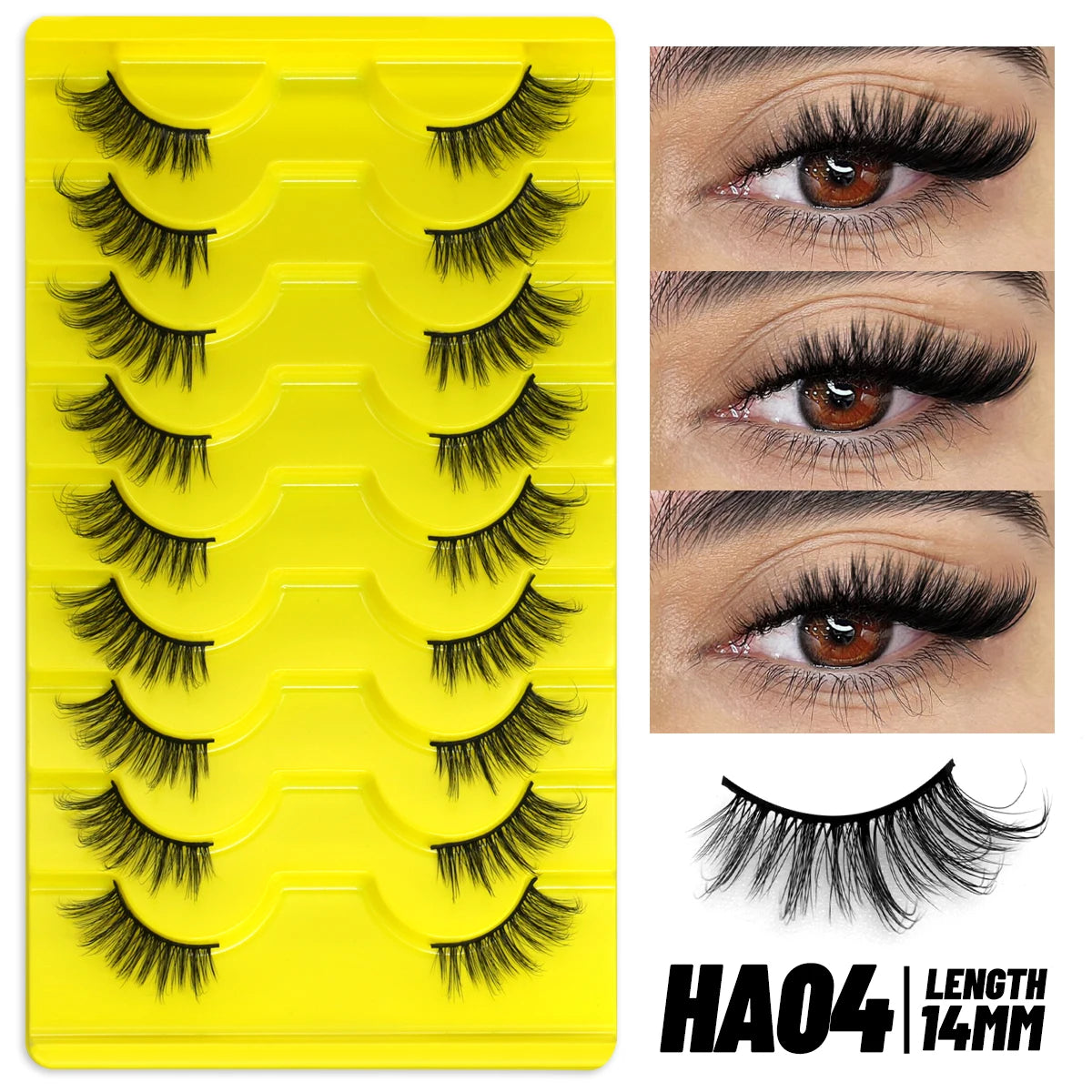 GROINNEYA Half Lashes, 5/7/10 Pairs, Soft Natural Cat Eye, Fluffy Faux Cils, Eyelash Extensions