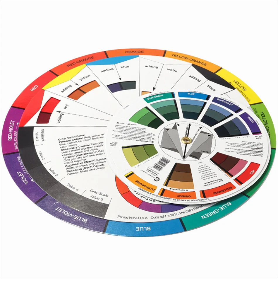 12-Color Tattoo Color Wheel Card - Three-Tier Mixing Guide with Rotating Central Circle