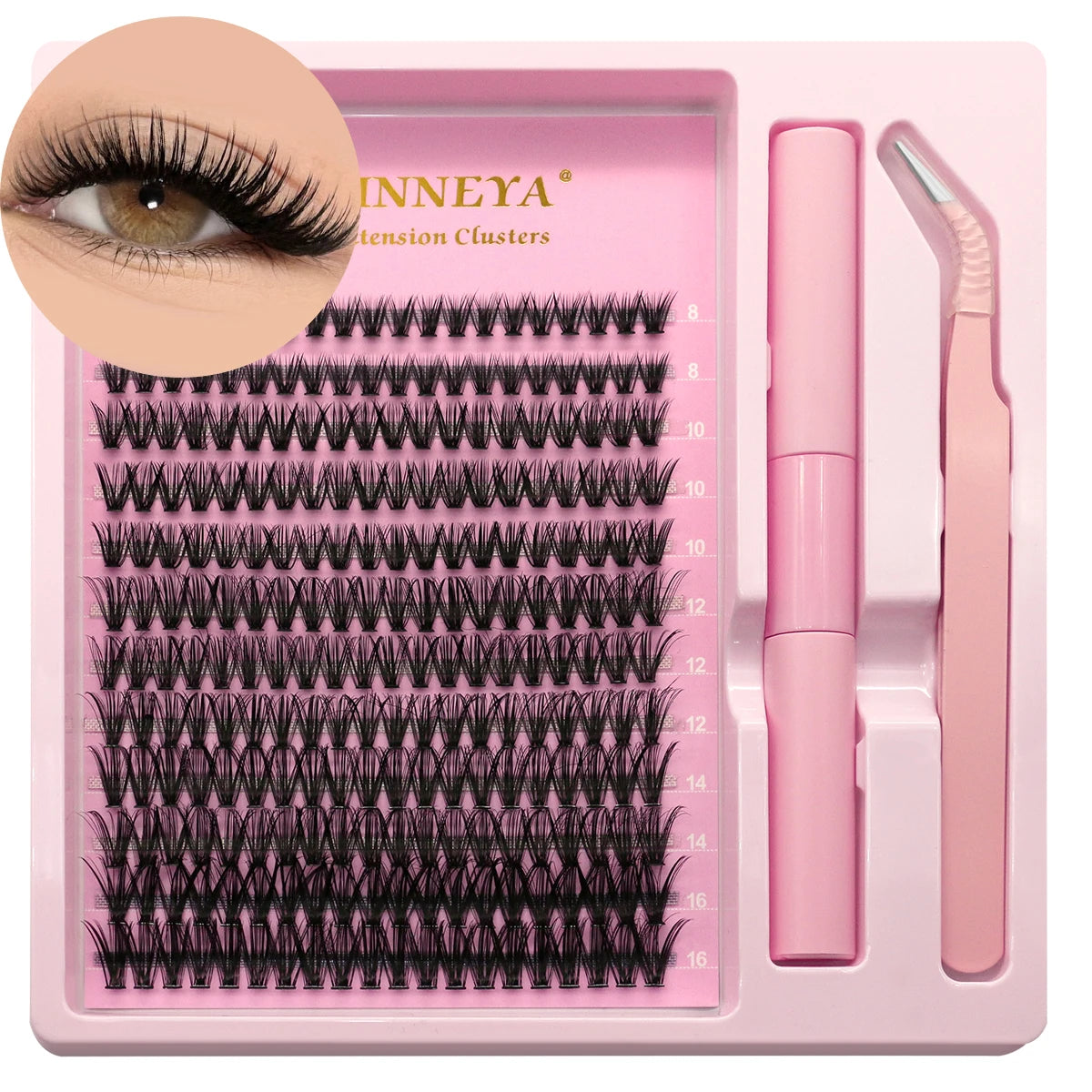 GROINNEYA Lash Clusters Kit, Waterproof Strong Hold, DIY Lash Extensions, Bond & Seal, Tweezers