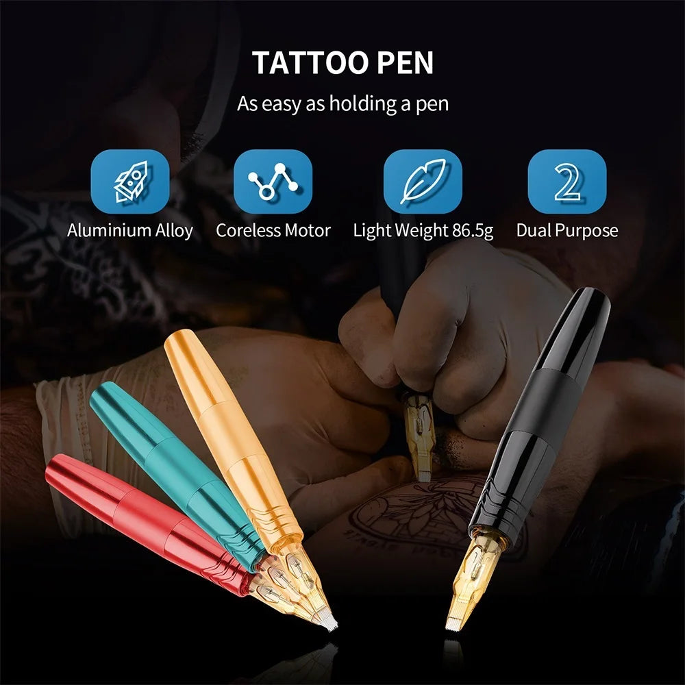 12000RPM Dual-Head Tattoo Rotary Pen - Coreless Motor for PMU, Body, Brows, Lips, Eyeliner