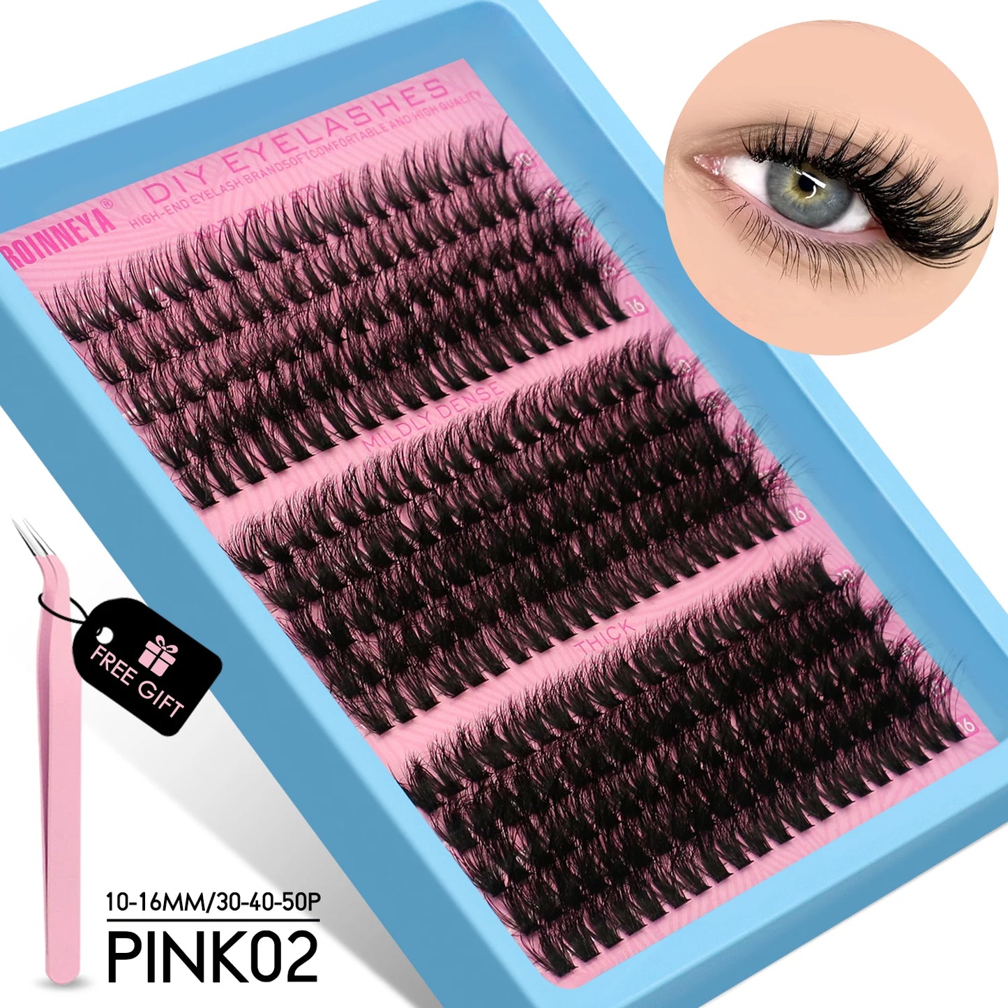 GROINNEYA Cluster Lashes Kit Fluffy Individual Lashes Volume Mixed Tray Faux Mink Lashes Eyelash Extension Makeup