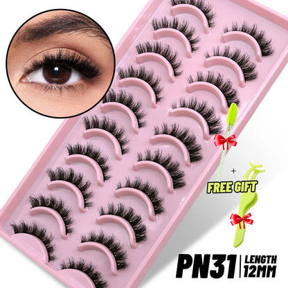 GROINNEYA 3D Natural Eyelashes, 5/10 Pairs, Fluffy Wispy, Cross, Cat Eye Lash Extensions Makeup