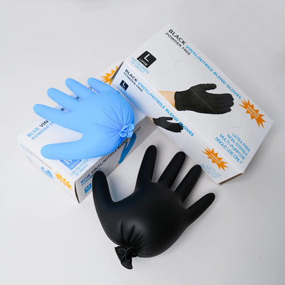 100Pcs Disposable Black/Blue Nitrile Tattoo Gloves - S/M/L/XL Sizes, Safety Glove