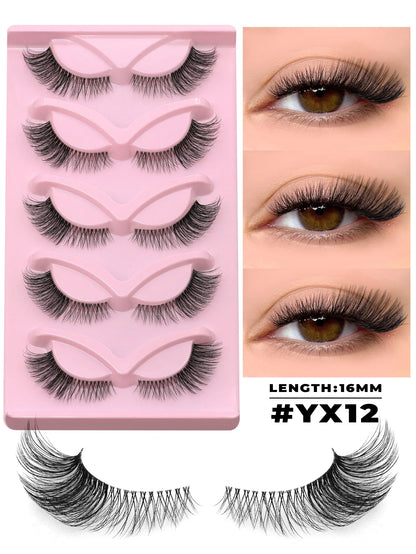 GROINNEYA Manga Faux Mink 3D Lashes, Fluffy Cross Wispy, Natural Extension Look