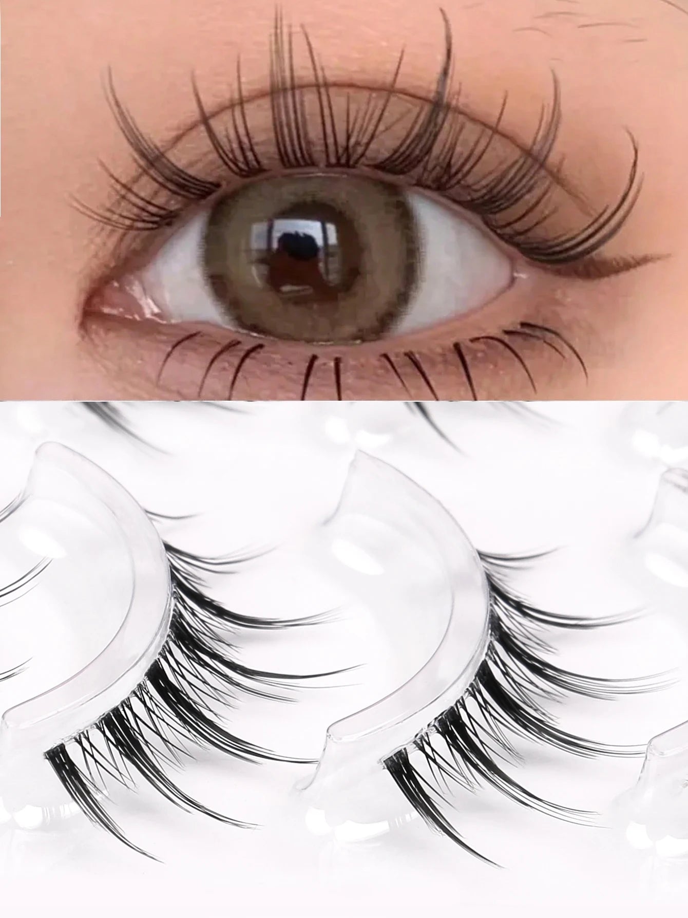 GROINNEYA Korean Manga Lashes, 5 Pairs, Natural Wispy Soft False Eyelashes, Comic Eye, Clear Band Extensions