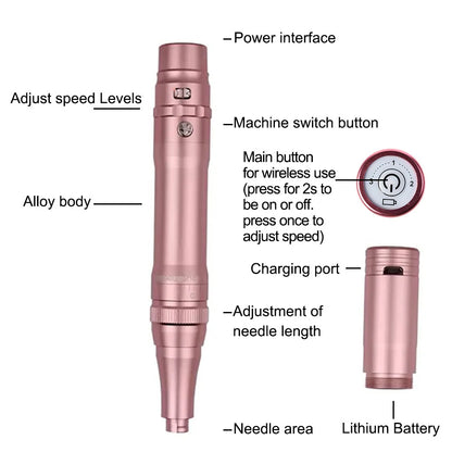 Rose Gold Wireless Permanent Makeup Machine Pen for Eyebrows & Beauty Tattoo