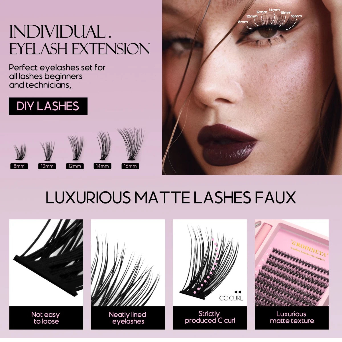 GROINNEYA Lash Clusters Kit, Waterproof Strong Hold, DIY Lash Extensions, Bond & Seal, Tweezers