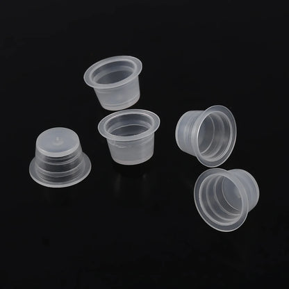 100PCS Tattoo Ink Cups - Medium/Large Plastic Clear White Ink Holders for Pigment