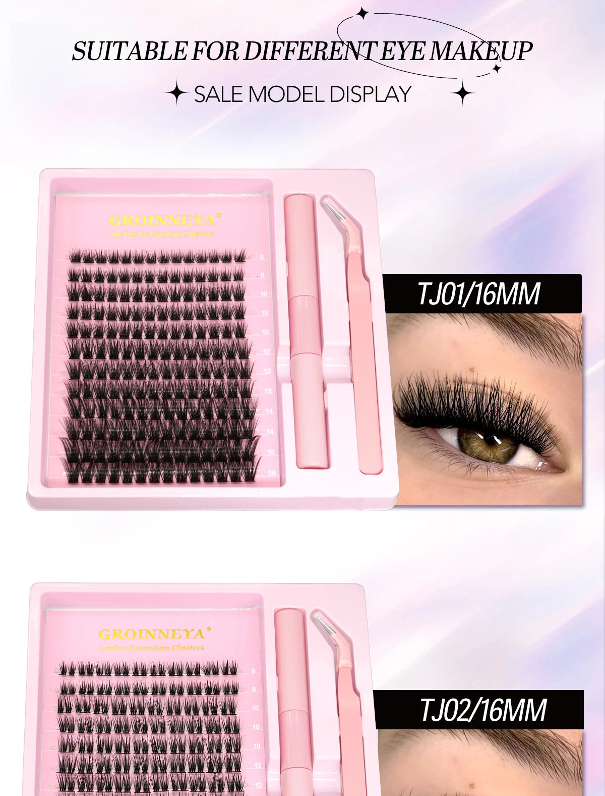 GROINNEYA Lash Clusters Kit, Waterproof Strong Hold, DIY Lash Extensions, Bond & Seal, Tweezers