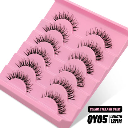 GROINNEYA Cat eye Lashes 5/6 pairs Clear Band Lashes Natural Look 6D Wispy Eyelashes False Lashes Eyelashs Extension