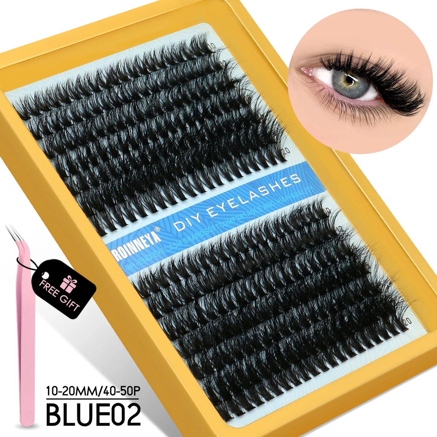 GROINNEYA Cluster Lashes Kit Fluffy Individual Lashes Volume Mixed Tray Faux Mink Lashes Eyelash Extension Makeup