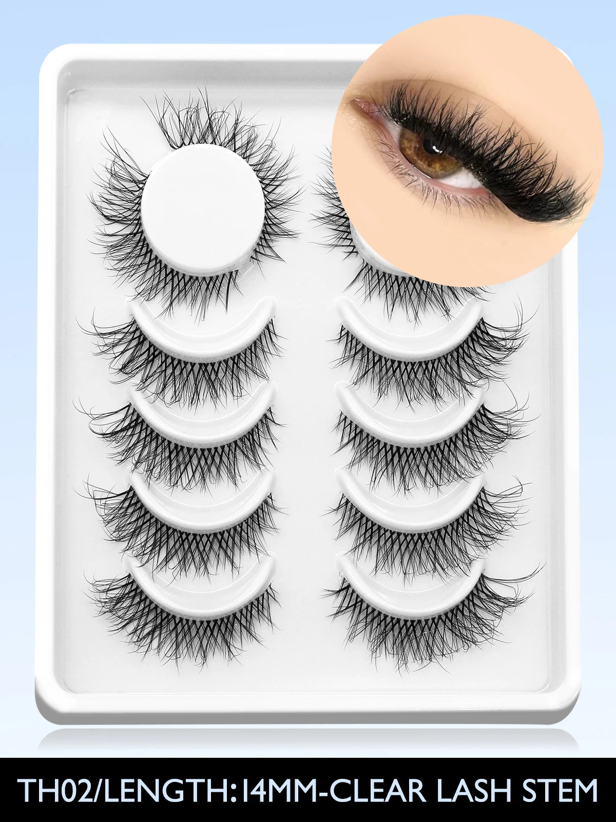 GROINNEYA 3D Mink Cat Eye Lashes, Natural Look, Clear Stem, Extension Effect