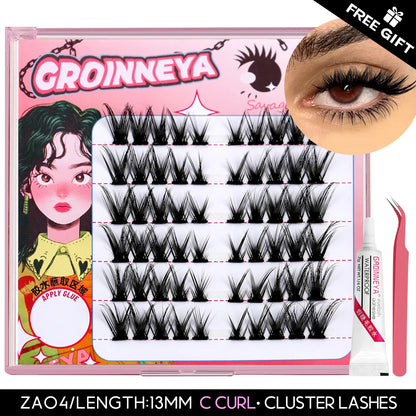 GROINNEYA Lash Clusters Kit False Eyelashes & Tools Lash Bond And Seal And Eyelash Tweezers DIY Lash Extension Kit Makeup